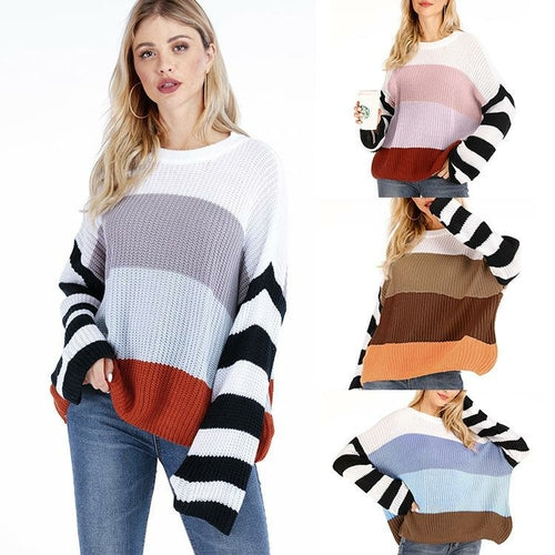 2026 Autumn and Winter  New Women Clothing Color Splicing Knitwear